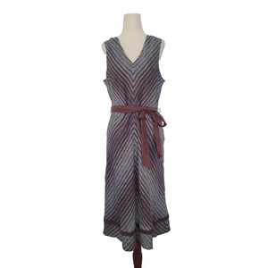 NWT Sundance Abstract Striped Linen Sleeveless Midi Dress Belted Size P14 Brown